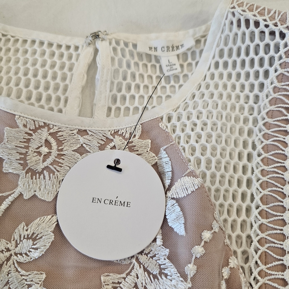En Creme Lace Embroidery Sleeveless Mini Dress Woman's Large - Picture 9 of 16